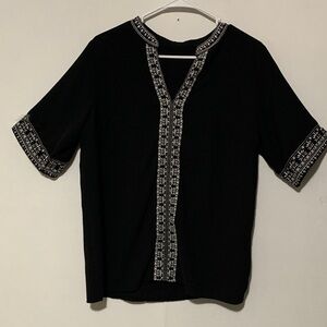 Black Top with White Embroidery